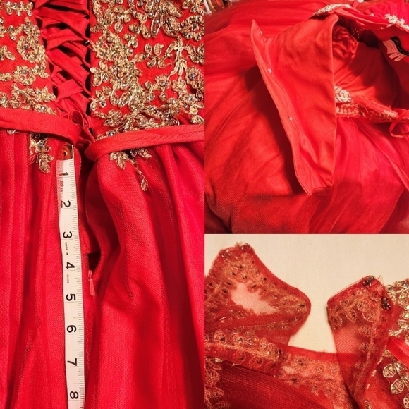 Layla K Quinceanera Ball Gown Dress Red Gold Beaded Size 6 - Picture 11 of 13